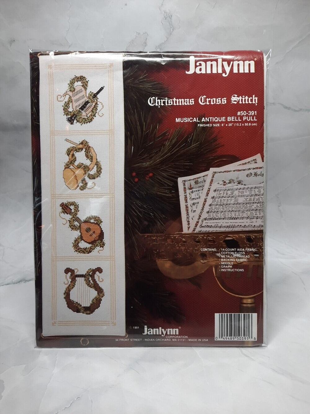 Vintage Janlynn Christmas Cross Stitch Kit Muscial Antique Bell Pull 50-391